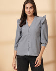 Grey Shirt Style Top