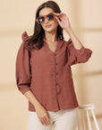 Brown Shirt Style Top