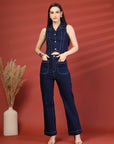 Women Blue Top With Trouser Co-Ords Set
