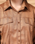 Brown Solid Shirt Collar Crop Top