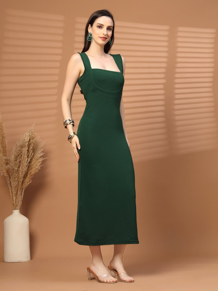 Women Sheath Midi Green Dress
