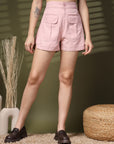 Pink Solid Regular Fit Women Shorts