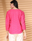 Pink Solid V Neck Cotton Top