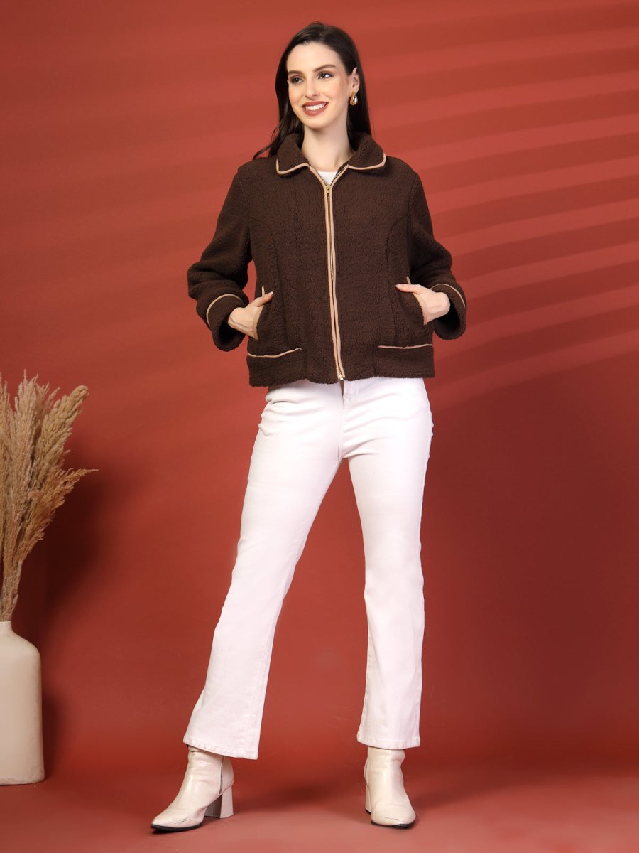 Women Fleece Open Front Jacket