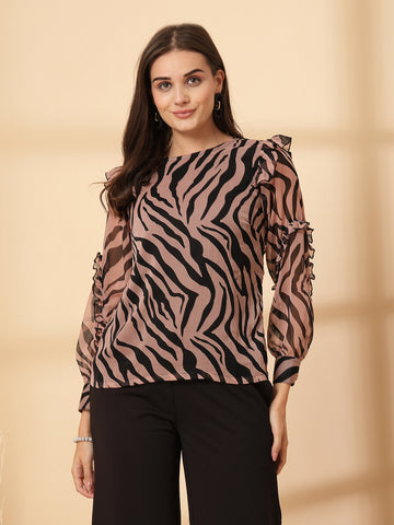 Brown Animal Print Top
