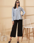 Blue Women Opaque Casual Buttoned Top