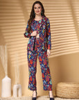 Multi Printed Pure Cotton Top With Trousers & Blazer Co Ords