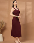 Women Sheath Midi Maroon Dress