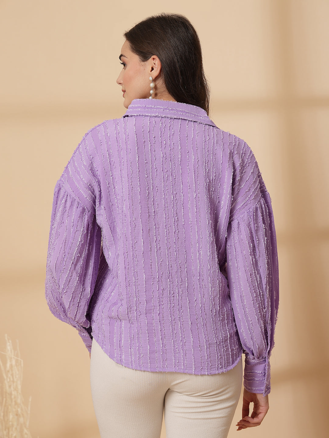 Purple Women Opaque Casual Buttoned Top