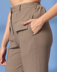 Beige Solid Loose Fit Trousers