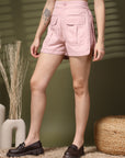 Pink Solid Regular Fit Women Shorts