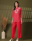 Pure Cotton Embroidered Top With Trousers Co-Ords