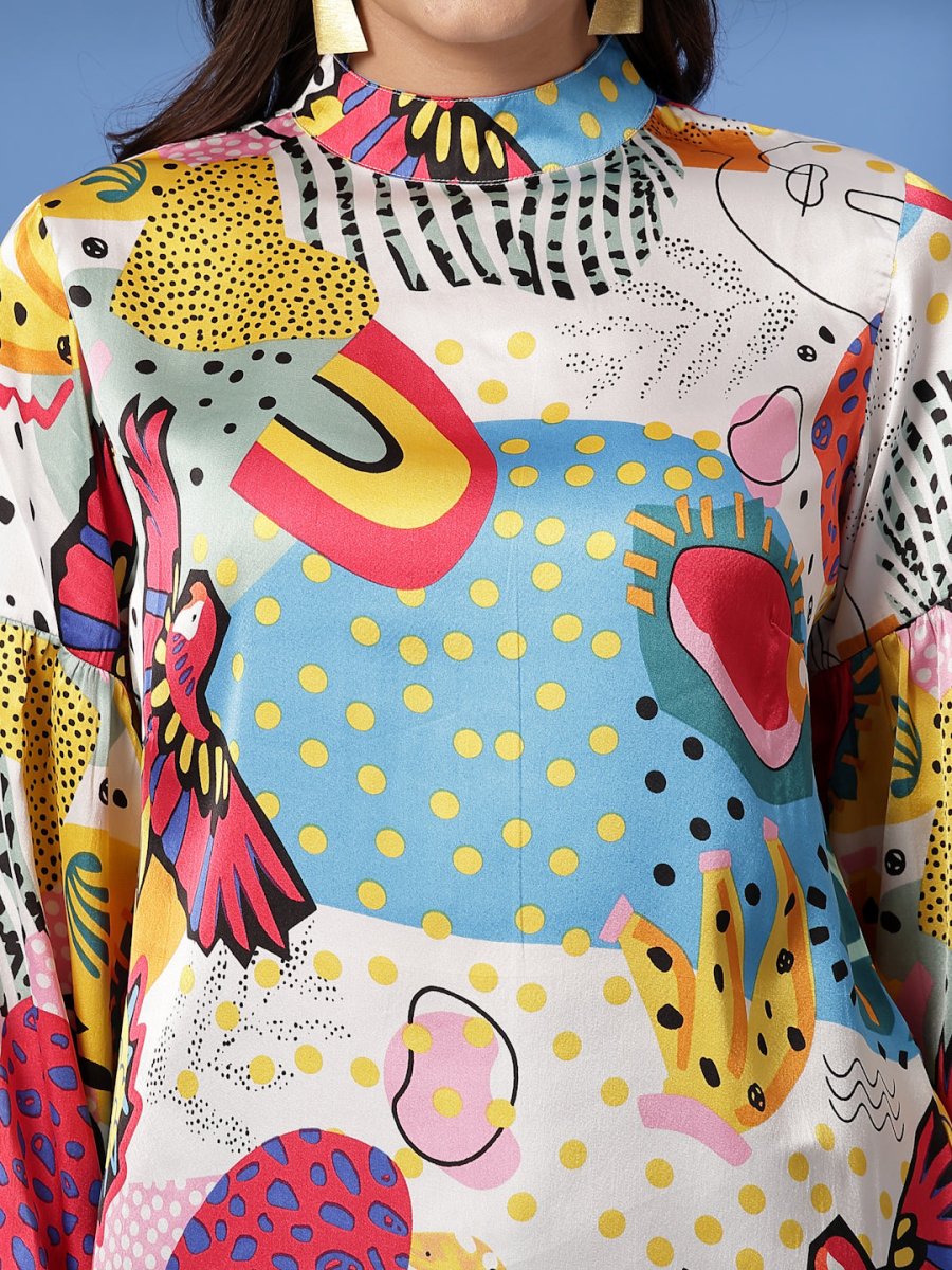 Multi Floral Print Shirt Style Top