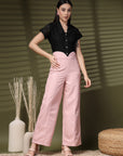 Pink Solid Regular Trousers Women Loose Fit High Rise Trousers