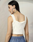 Women Cream Solid Square Neck Sleeveless Cotton Top