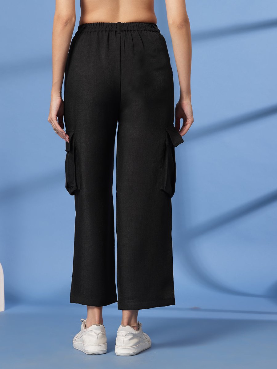 Black Solid Pleated Trousers