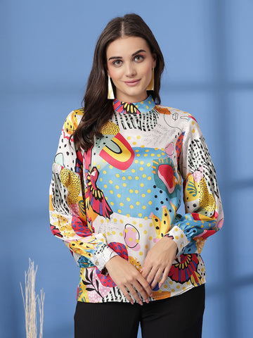 Multi Floral Print Shirt Style Top