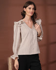 Striped Puff Sleeve Ruffles Top
