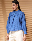 Blue Solid Round Neck Cotton Top