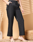 Black Solid Loose Fit Trousers