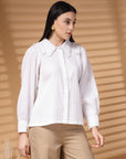 White Regular Sleeves Above the Keyboard Collar Women Standard Opaque Casual Shirt