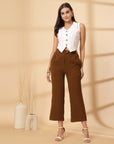 Brown Solid Pleated Trousers
