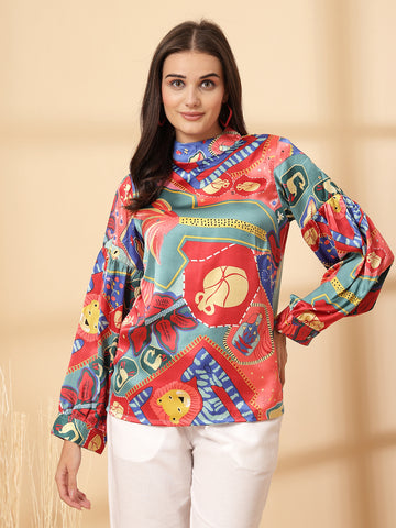 Multi Floral Print Shirt Style Top