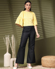 Yellow Solid Round Neck Top