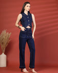 Women Blue Top With Trouser Co-Ords Set