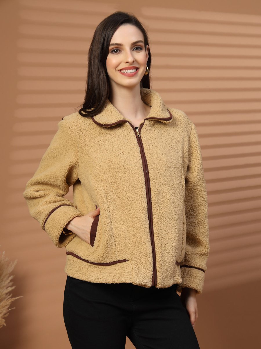 Women Fleece Open Front Jacket