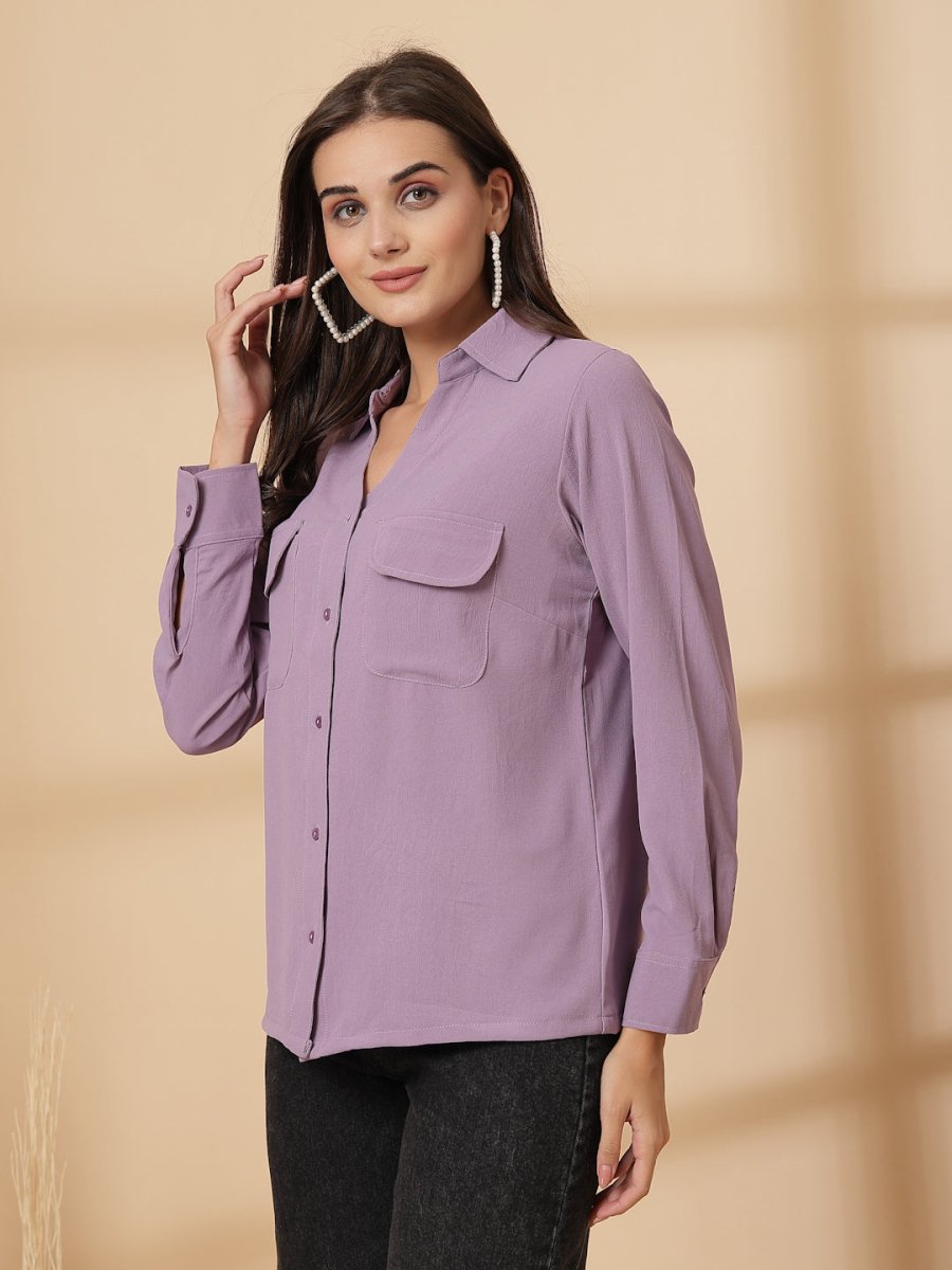 Purple Women Opaque Casual Buttoned Top