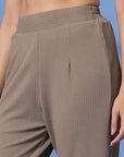 Beige Solid Trousers