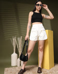 Cream Solid Regular Fit Women Shorts