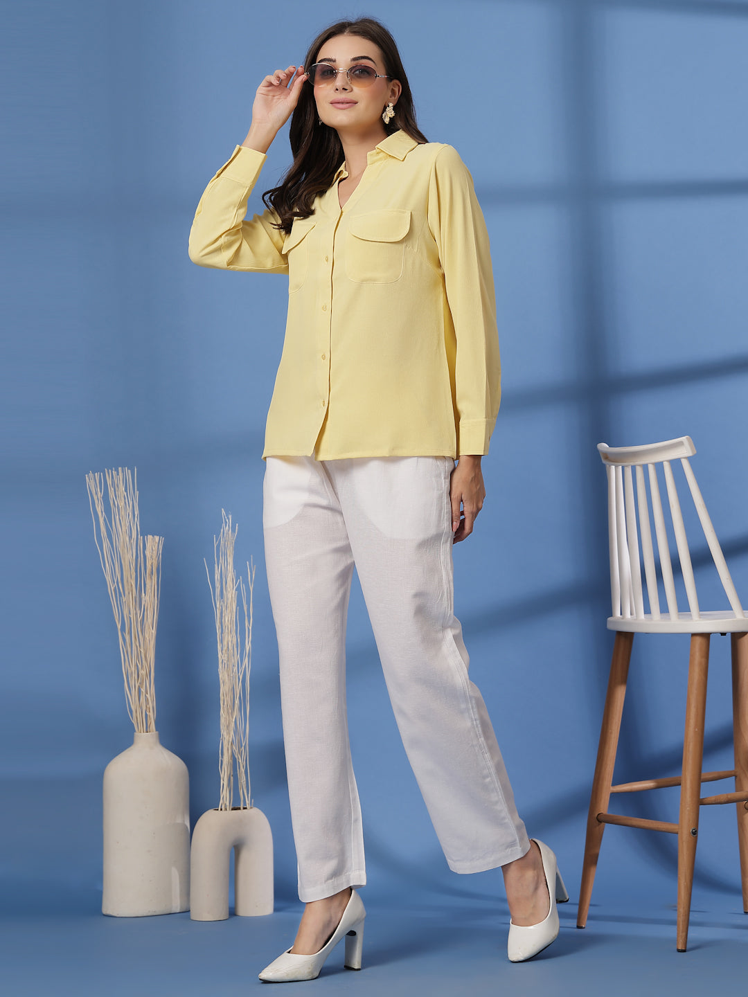Yellow Women Opaque Casual Buttoned Top