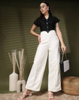 Cream Solid Regular Trousers Women Loose Fit High Rise Trousers