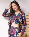 Multi Printed Pure Cotton Top With Trousers & Blazer Co Ords