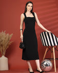 Women Sheath Midi Black Dress