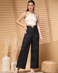 Black Solid Regular Trousers Women Loose Fit High Rise Trousers