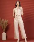 Women Beige Top With Trouser Co-Ords Set