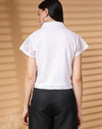 White Solid Shirt Collar Cotton Crop Top