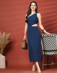 Women Sheath Midi Blue Dress