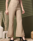 Beige Solid Regular Trousers Women Loose Fit Trousers