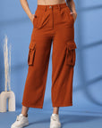 Rust Solid Pleated Trousers
