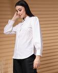 White Regular Sleeves Spread Collar Women Standard Opaque Casual Shirt