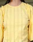 Yellow Solid Round Neck Top
