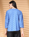 Blue Solid V Neck Cotton Top