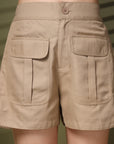 Beige Solid Regular Fit Women Shorts