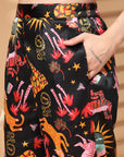 Black Top Short Sleeves  Printed Top & Trouser Co Ords