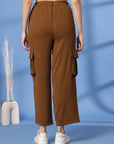 Brown Solid Pleated Trousers