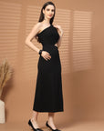 Women Sheath Midi Black Dress